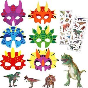 6 Packs Dinosaur Masks Felt and Elastic for Kids  - BIRTHDAY PARTY FUN! NEW